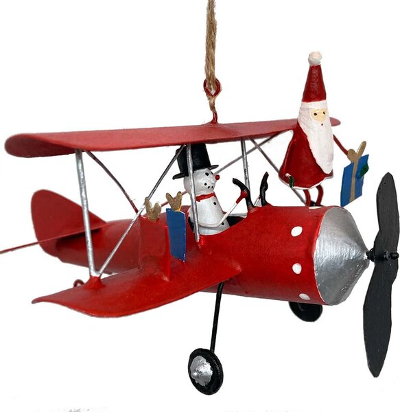 Decorațiune de agățat de Crăciun Santa and Snowman on Airplane - G-Bork