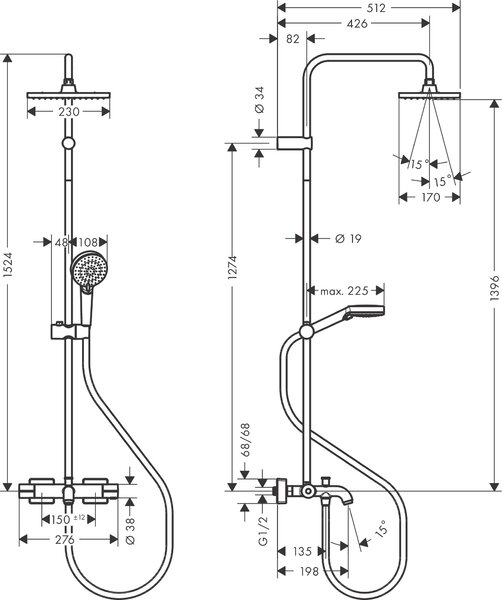 Hansgrohe Vernis Shape set cadă și duș perete cu termostat cu duș de ploaie crom 26098000