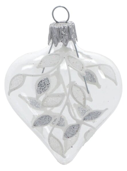 Set 4 globuri de Crăciun din sticlă Ego Dekor Heart, alb-argintiu