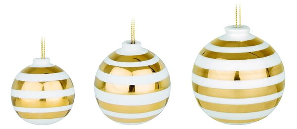 Set 3 globuri din ceramică cu detalii aurii pentru bradul de Crăciun Kähler Design Omaggio, alb