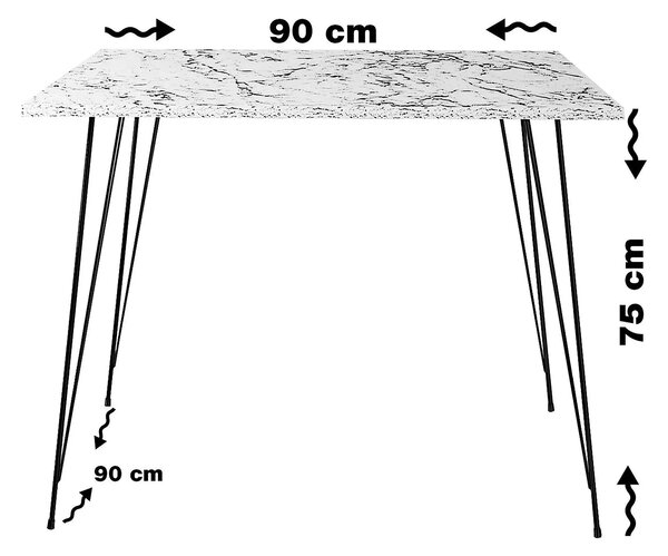 Masa 801CMY2936, alb/negru, PAL melaminat/metal, 90x90x75 cm