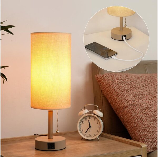 Brilagi - Lampă de masă TABLON cu port USB 1xE27/25W/230V bej
