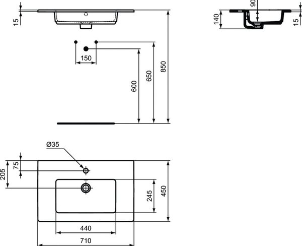 Ideal Standard Tempo lavoar 71x45 cm dreptunghiular mobilier alb luciu E053501
