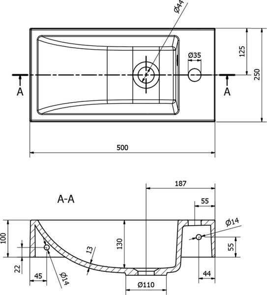 Sapho Ariana lavoar 50x25 cm dreptunghiular clasică-de blat alb luciu SM016
