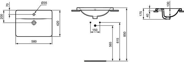 Ideal Standard Connect lavoar 58x42 cm dreptunghiular încastrat alb luciu E504401