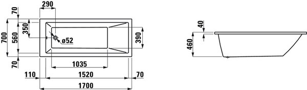 Laufen Pro cada dreptunghiulară 170x70 cm alb H2309500000001