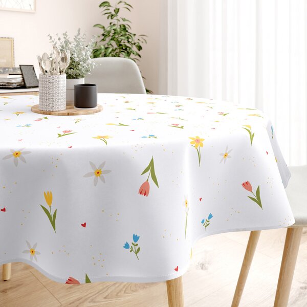 Goldea față de masă 100% bumbac - grădină înflorită - rotundă Ø 130 cm