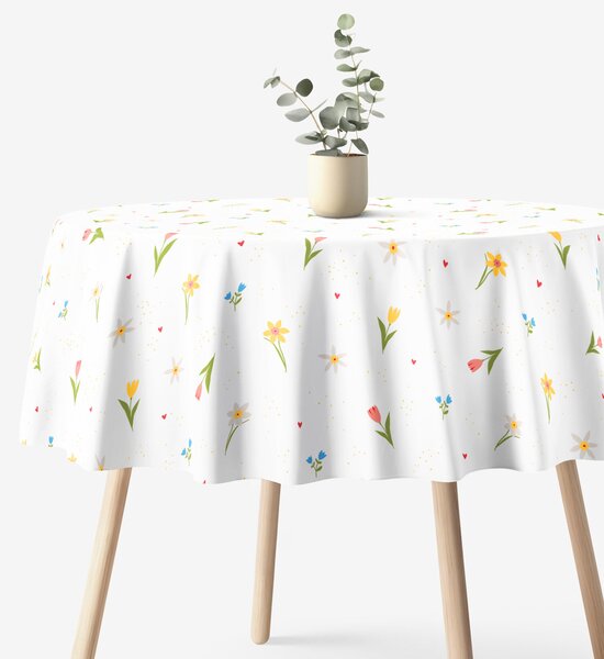 Goldea față de masă 100% bumbac - grădină înflorită - rotundă Ø 130 cm