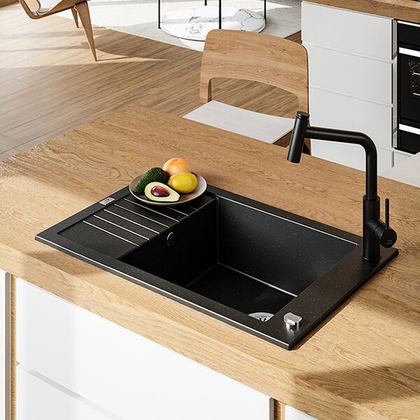 Laveo Pionier chiuvetă din granit 78x50 cm negru SBR713T