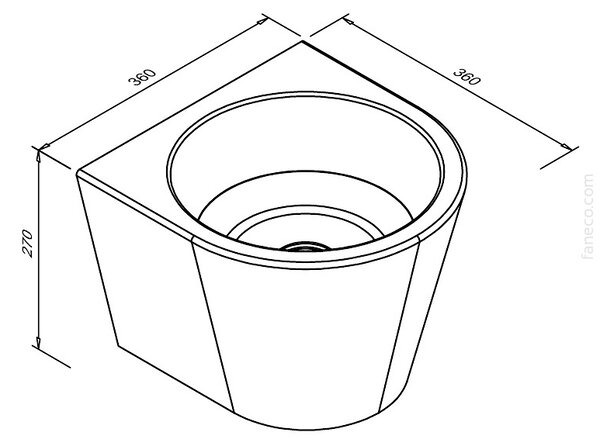 Faneco lavoar 36x36 cm semicircular clasică rezistent la vandalism oţel mat N13036C.S