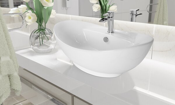 Invena Esla lavoar 59x39 cm ovale de blat alb luciu CE-35-001