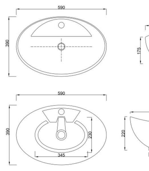 Invena Esla lavoar 59x39 cm ovale de blat alb luciu CE-35-001