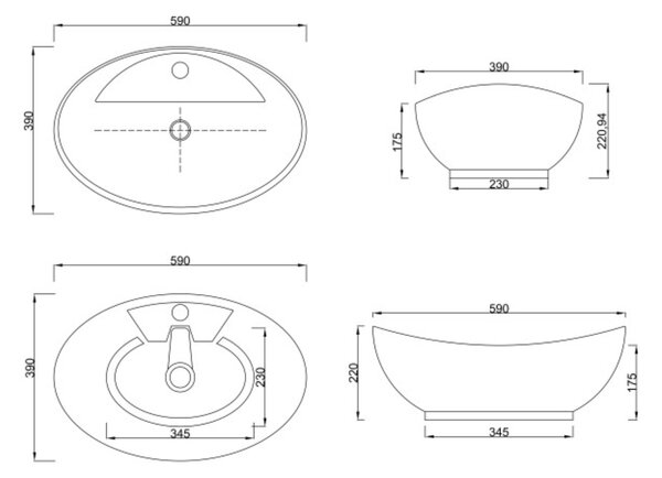 Invena Esla lavoar 59x39 cm ovale de blat alb luciu CE-35-001