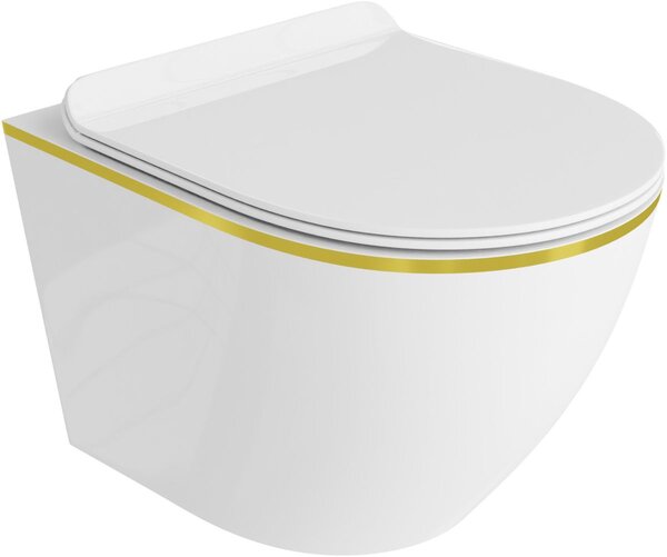 LaVita Sofi Slim Gold Line vas wc cu capac soft-close agăţat fără margine alb lucios 5900378319054