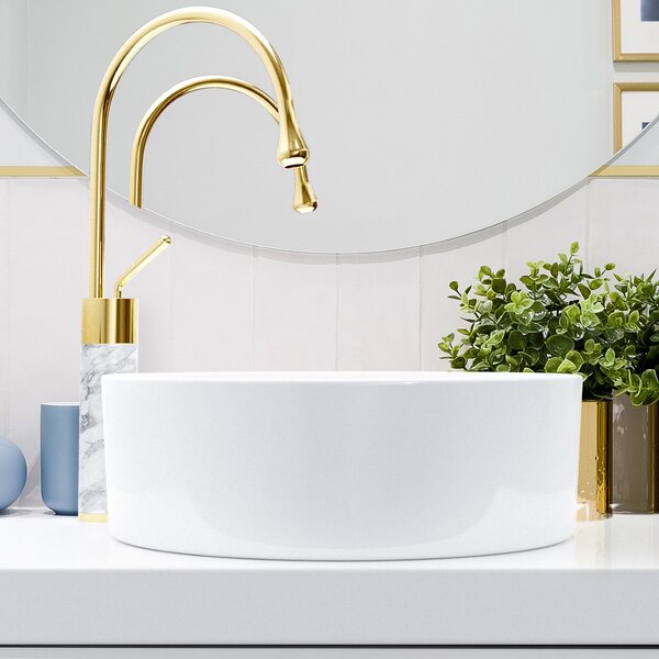 Invena Kos lavoar 42x42 cm rotund de blat alb luciu CE-38-001