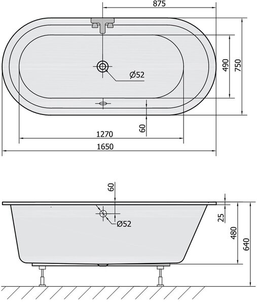 Polysan Astra cadă ovală 165x75 cm oval alb 35611