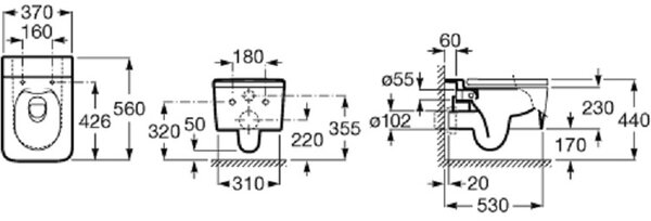 Roca Inspira vas wc agăţat fără margine alb mat A346537620