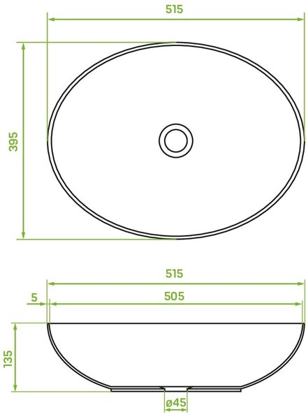 Laveo Desna lavoar 51.5x39.5 cm ovale de blat negru mat VUDB251