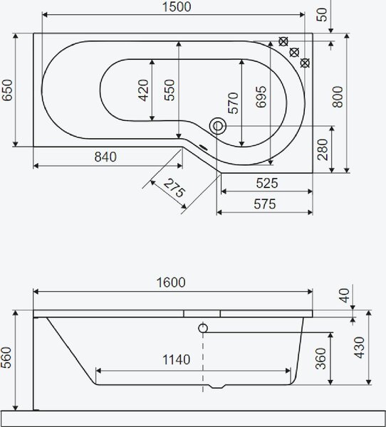 Excellent Be Spot cadă de colț 160x80 cm partea dreaptă alb WAEX.BSP16WH