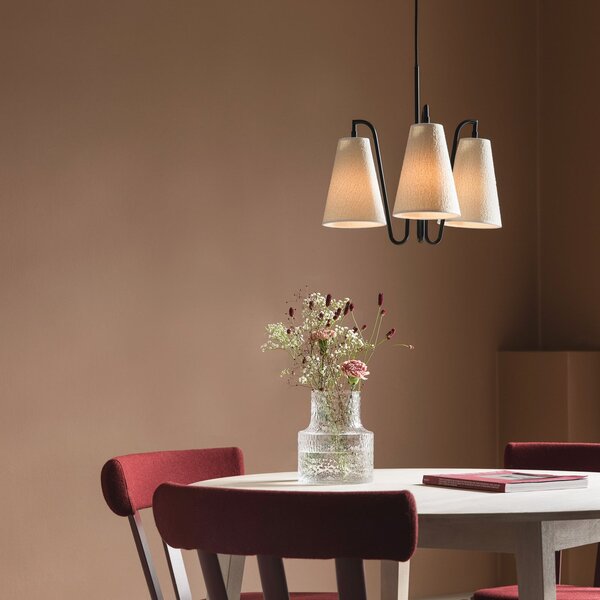 Globen Lighting Lampă suspendată Lou 3, alb Bouclé/negru, țesătură, reglabil, Alb, Camera de zi / sufragerie, Țesătură / Textil, Design