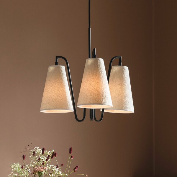 Globen Lighting Lampă suspendată Lou 3, alb Bouclé/negru, țesătură, reglabil, Alb, Camera de zi / sufragerie, Țesătură / Textil, Design