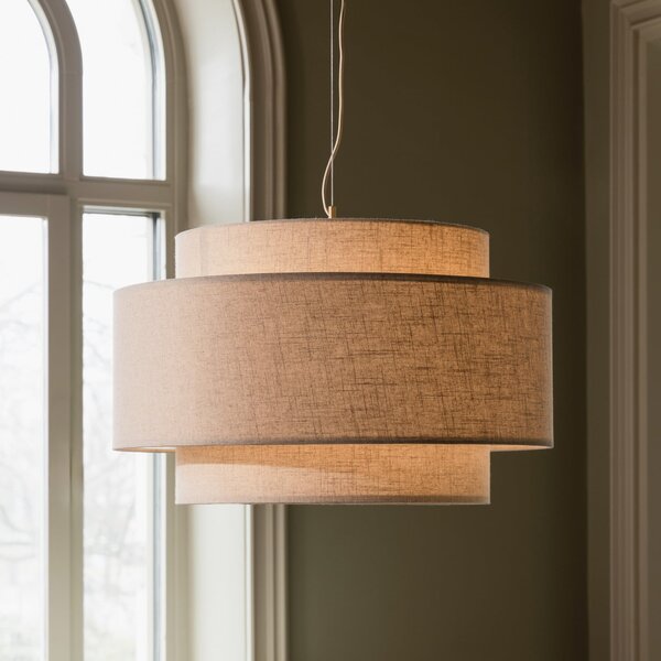 Globen Lighting Lampă suspendată Noah Bouclé, Ø 70 cm, bej, reglabil, Bej, Camera de zi / sufragerie, Țesătură / Textil, Scandinavă