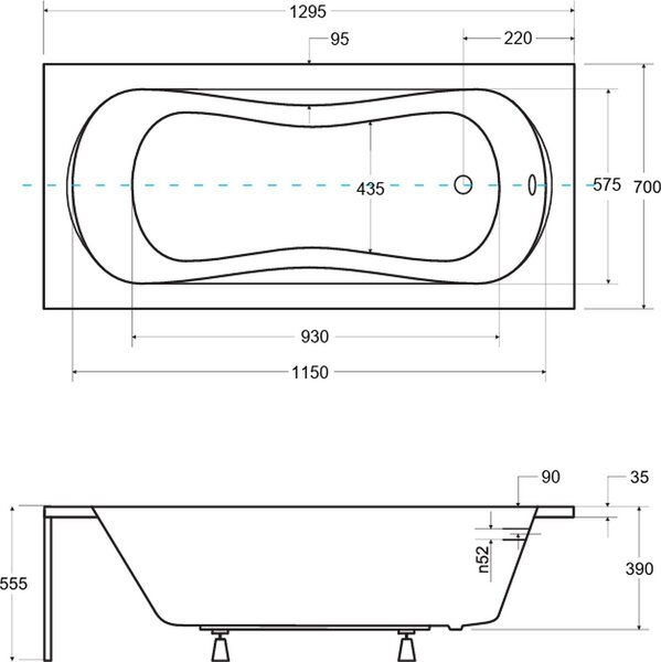 Besco Aria Plus cada dreptunghiulară 130x70 cm alb #WAA-130-PU