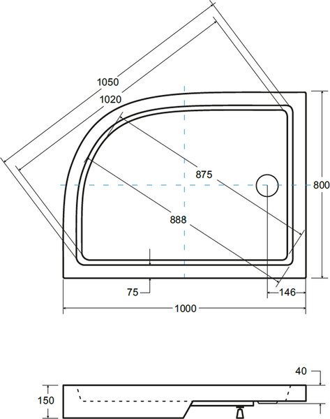 Besco Saturn cădiță de duș semirotundă 100x80 cm alb #BAS-100-NL