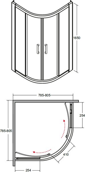Besco Modern 165 cabină de duș 80x80 cm semicircular crom luciu/sticlă transparentă MP-80-165-C