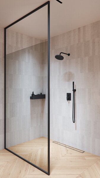 Besco Icon perete cabină de duș walk-in 100 cm negru mat/sticla transparentă IC-100-200C