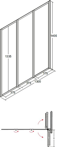 Besco Ambition paravan cadă 130 cm trei piese crom luciu/sticlă transparentă PAP-3S