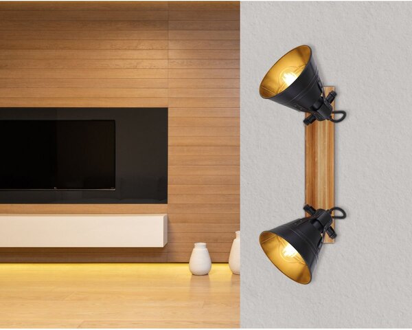 Globo Lighting Günther lampă de tavan 2x60 W negru-auriu-lemn 15466S-2