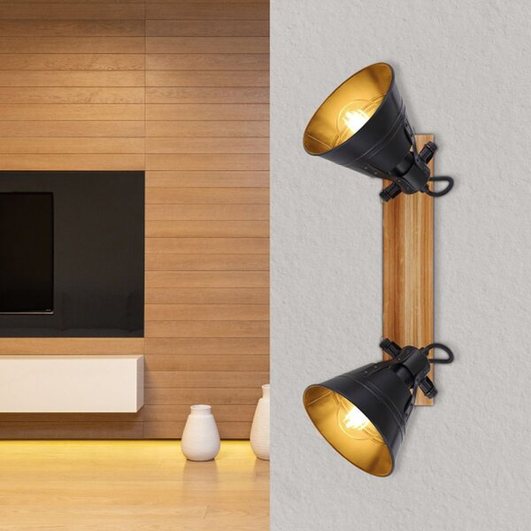 Globo Lighting Günther lampă de tavan 2x60 W negru-auriu-lemn 15466S-2