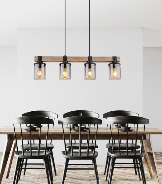 Globo Lighting Lila lampă suspendată 4x60 W negru-lemn 15555-4H