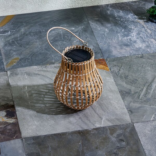 Lindby Lumină solară cu LED-uri pentru terasă Amaria, bambus, Ø 18 cm, reglabil, Lemn, Bamboo, Casă de țară / Rustic