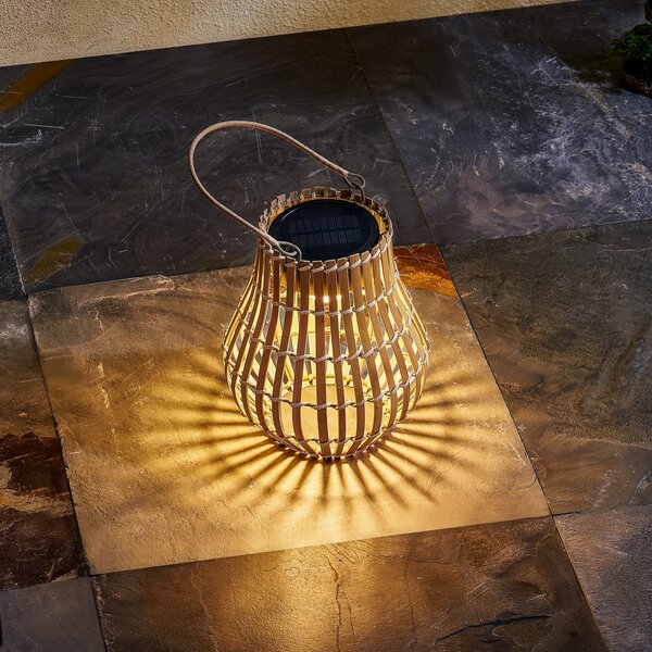 Lindby Lumină solară cu LED-uri pentru terasă Amaria, bambus, Ø 18 cm, reglabil, Lemn, Bamboo, Casă de țară / Rustic