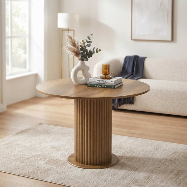 Masă rotundă bucătărie Lorys Slim Nuc, Blat din PAL, Picior din MDF, Ø90 × 75 cm