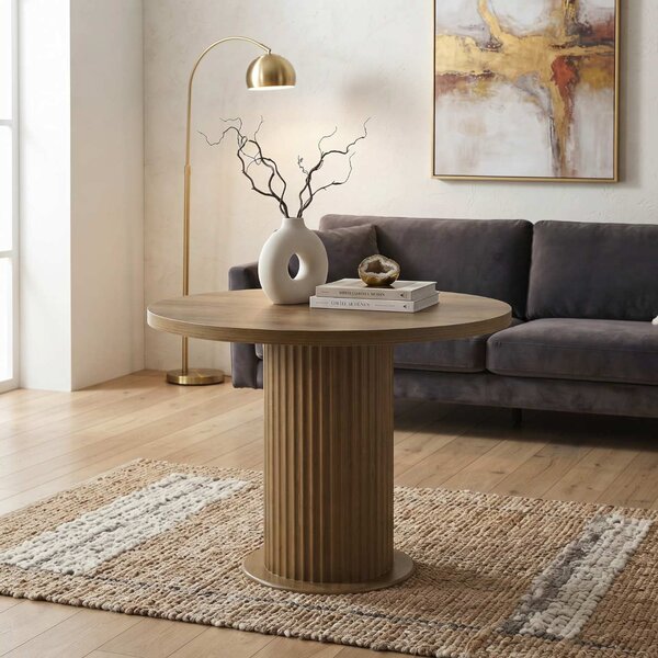 Masă rotundă bucătărie Florys Nuc, Blat din PAL, Picior din MDF, Ø90 × 75 cm