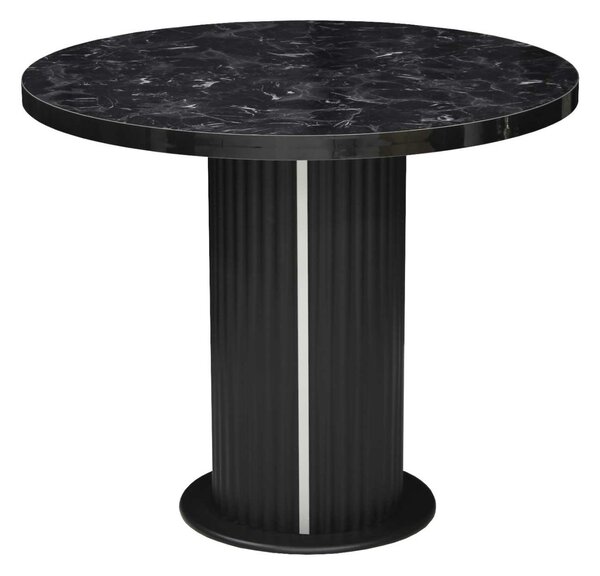 Masă rotundă bucătărie Florys Negru Marmorat, Blat din PAL, Picior din MDF, Ø90 × 75 cm