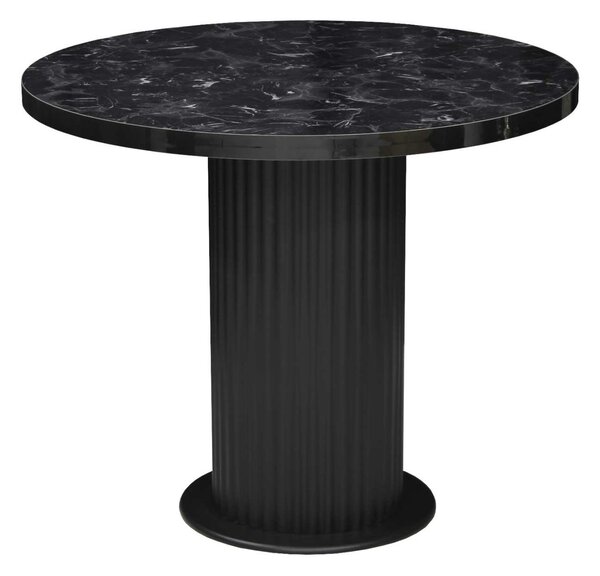 Masă rotundă bucătărie Florys Negru Marmorat, Blat din PAL, Picior din MDF, Ø90 × 75 cm