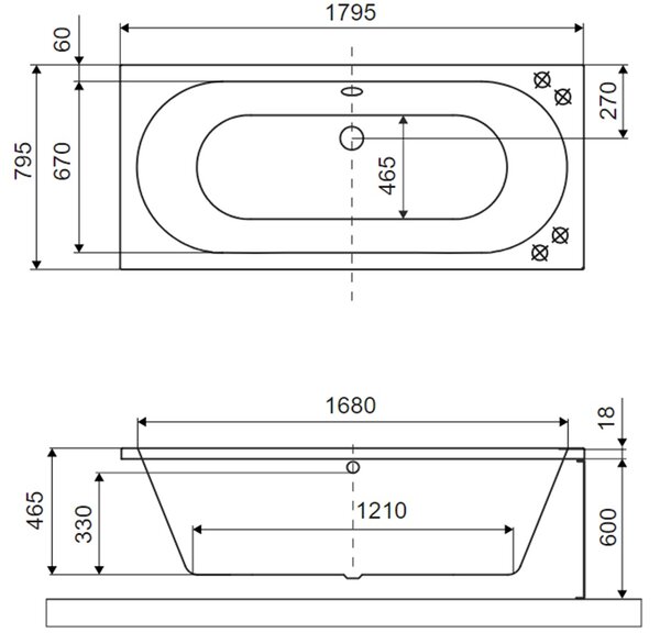 Excellent Oceana cadă dreptunghiulară slim 180x80 cm WAEX.OCE18ANMS