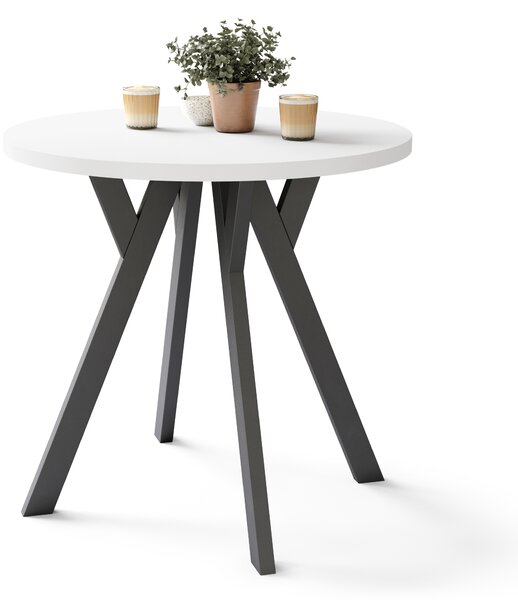 Mazzoni ALMO 80 Alb Mat/picioare negre - MASĂ ROTUNDĂ CU PICIOARE Y LOFT/INDUSTRIAL PENTRU BUCĂTĂRIE LIVING SAU SUFRAGERIE