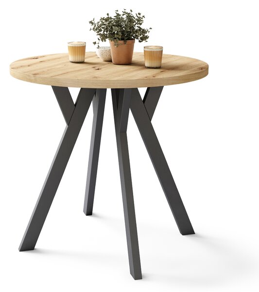 Mazzoni ALMO 80 Stejar Artisan/picioare negre - MASĂ ROTUNDĂ CU PICIOARE Y LOFT/INDUSTRIAL PENTRU BUCĂTĂRIE LIVING SAU SUFRAGERIE