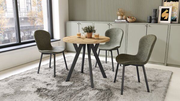 Mazzoni ALMO 80 Stejar Artisan/picioare negre - MASĂ ROTUNDĂ CU PICIOARE Y LOFT/INDUSTRIAL PENTRU BUCĂTĂRIE LIVING SAU SUFRAGERIE