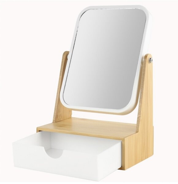 Oglindă cosmetică Pufo cu organizator pentru accesorii, ustensile make-up, depozitare produse cosmetice, design elegant pentru masa de toaleta, alb