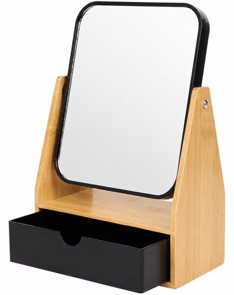Oglindă cosmetică Pufo cu organizator pentru accesorii, ustensile make-up, depozitare produse cosmetice, design elegant pentru masa de toaleta, negru
