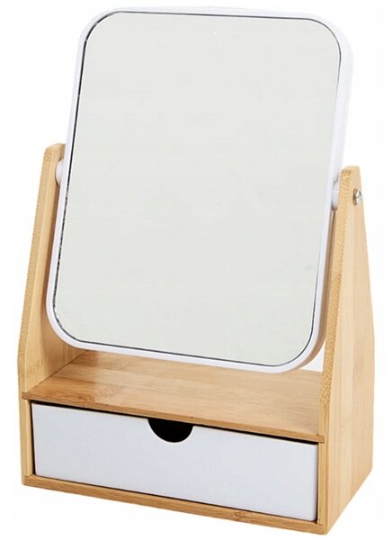 Oglindă cosmetică Pufo cu organizator pentru accesorii, ustensile make-up, depozitare produse cosmetice, design elegant pentru masa de toaleta, alb