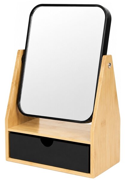 Oglindă cosmetică Pufo cu organizator pentru accesorii, ustensile make-up, depozitare produse cosmetice, design elegant pentru masa de toaleta, negru