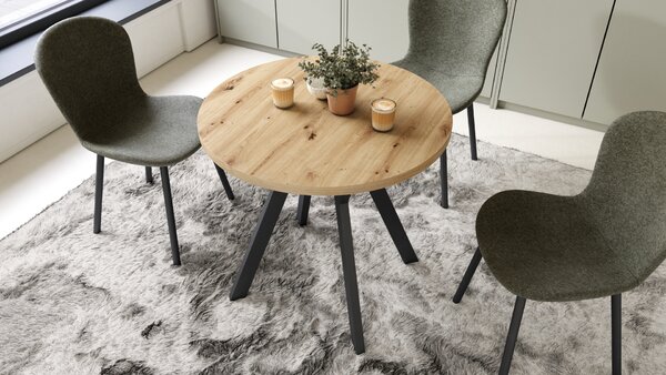 Mazzoni ALMO 80 Stejar Artisan/picioare negre - MASĂ ROTUNDĂ CU PICIOARE Y LOFT/INDUSTRIAL PENTRU BUCĂTĂRIE LIVING SAU SUFRAGERIE