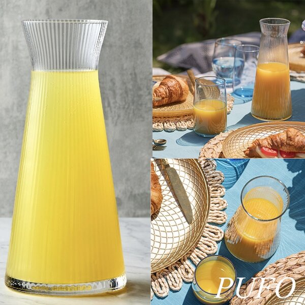 Carafa eleganta Pufo Line din sticla pentru apa, limonada sau suc, 1L